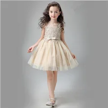 Роскошное милое платье принцессы цвета шампанского с цветочным узором для девочек; Детские элегантные свадебные платья для выступлений; вечернее платье для дня рождения