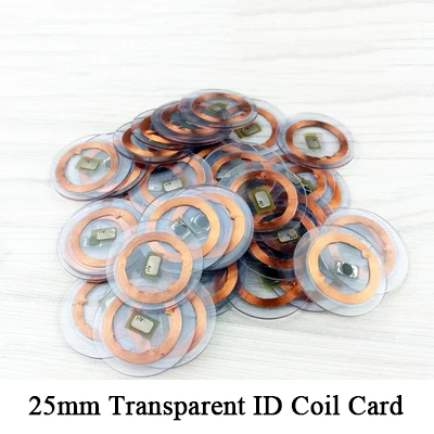 

50pcs per lot tranparent id coil card 25mm tk4100 em4200 em4100 chip open tag keyfob display token id/ic key fob
