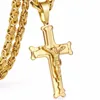 Or Couleur acier inoxydable pendentif avec jésus crucifié Collier 6mm Lien Byzantine collier Long Lourd bijoux pour hommes collares MN68 ► Photo 2/6