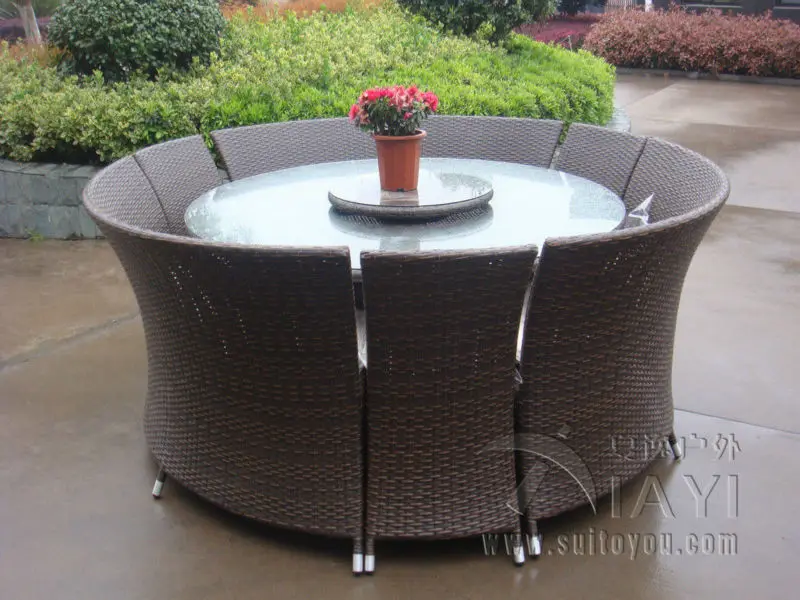 7 Pcs Outdoor Rattan Garden Dining Sets All Weather Waterproof