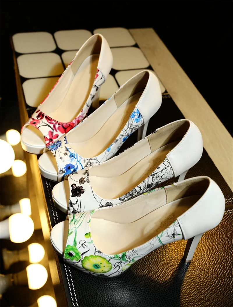 SARAIRIS/ элегантные вечерние женские туфли на высоком каблуке с цветочным принтом; женские туфли-лодочки без застежки на платформе с открытым носком; большой размер 43