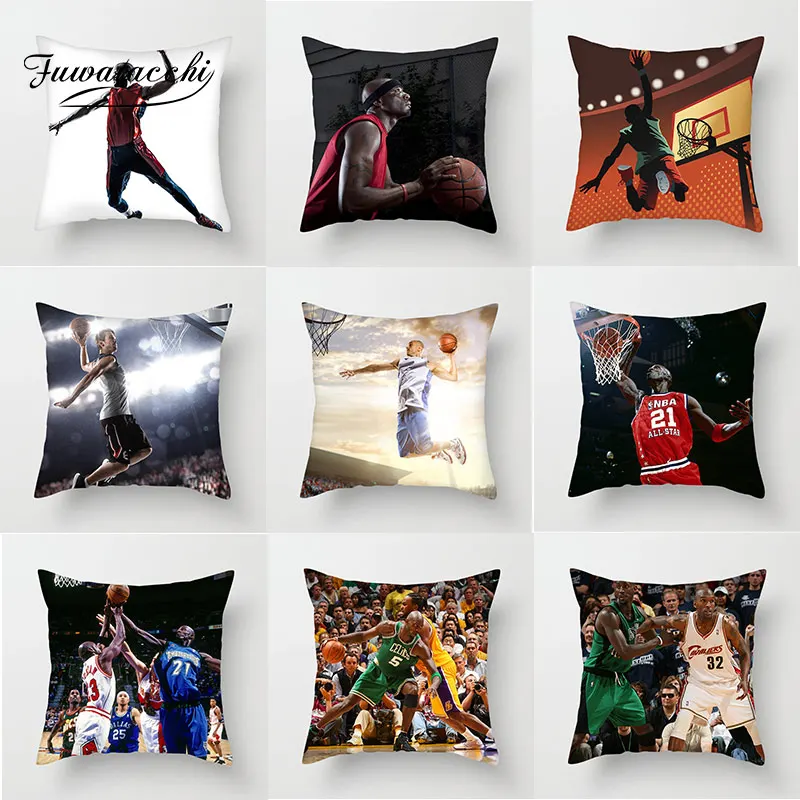 

Fuwatacchi NBA Basketball Sports Pillow Cover Square Linen Cushion Cover For Home Sofa Bedroom Decoration Throw Pillowcases
