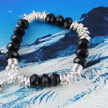 15 шт черные бусины Серебристая цепочка браслет#20141