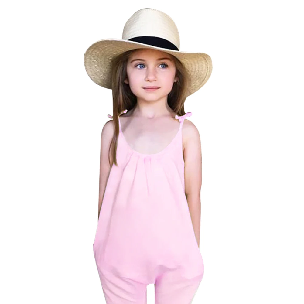 Детский хлопковый комбинезон для маленьких девочек; розовый комбинезон без рукавов; брюки; комбинезон; летняя одежда для девочек