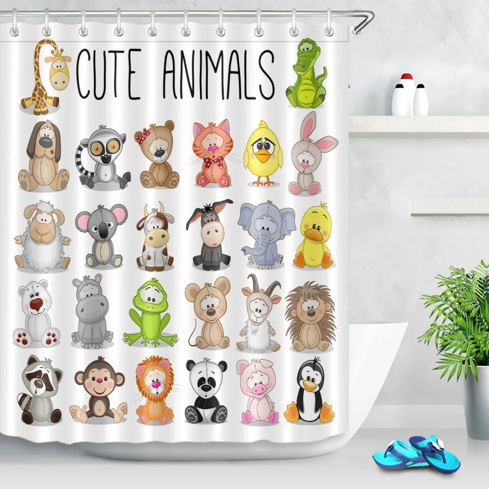 Billige Lustige Cartoon Nette Tiere Extra Lange Weiß Dusche Vorhang Liner Bad Natur Wasserdichte Stoff Für Kunst Kinder Badewanne Decor