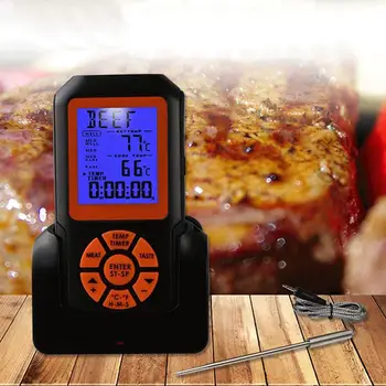 

Pokich BBQ Thermometers Household Wireless Digital Oven Grill Meat Cooking Remote Thermometer Timer With Long Probe