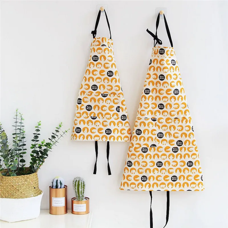 

1 pcs Cat Cactus Fox Pattern Apron Woman Adult Children Bibs Home Cooking Baking Shop Cleaning Apron Kitchen Accessory 46189