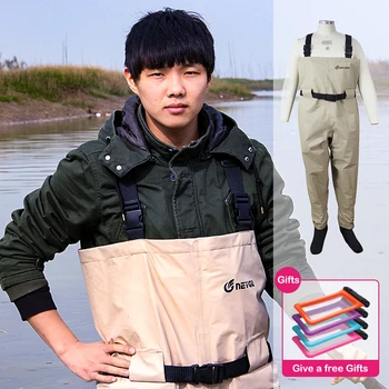 Neygu fly fishing chest Waders, fast drying Waterproof rain wading pants, integrated socks Present phone case