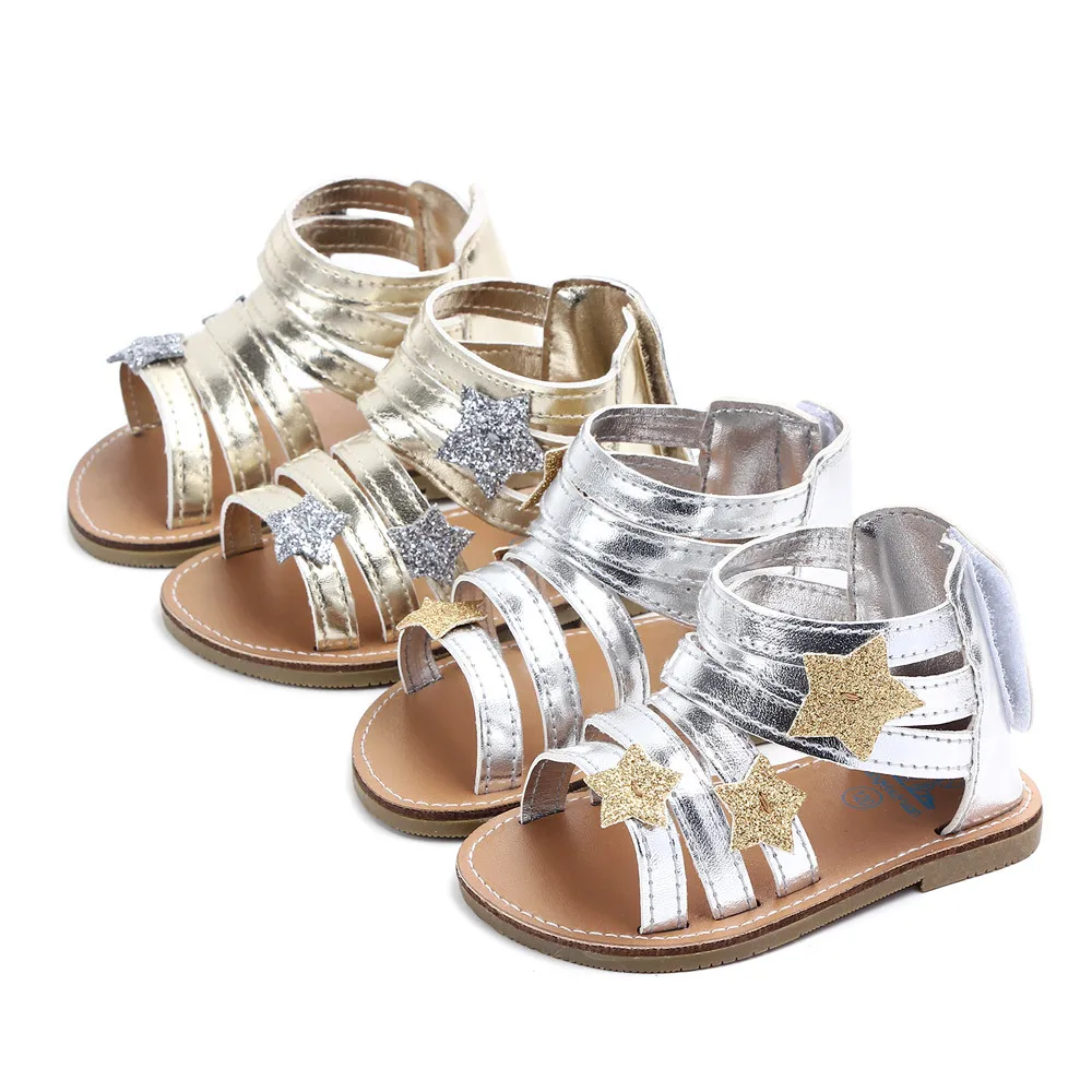 

New Arrival TPR Hard Sole PU Leather Shoes Baby Girl Sandals For Girls 0-18 Months Twinkle Star Baby Girls Flat Sandals Shoes
