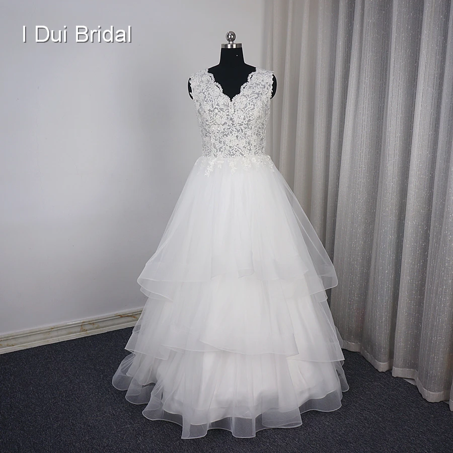 Ruffle Skirt Wedding  Dress  A line  Lace Appliqued Beaded 