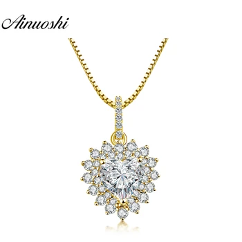 

AINUOSHI 14K Yellow Gold Heart Pendant Shining Heart Cut SONA Diamond Pendant Luxurious Women Gold Jewelry Gifts Single Pendant