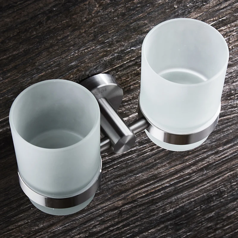 WEYUU 304 Stainless Steel Cup & Tumbler Holders Double Wire drawing Wall Mounted Toothbrush Cup Holder Bathroom Accessories