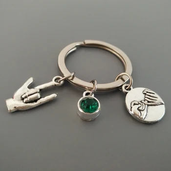 

Promise gift keyring I Love You Gesture Keychain Pomise Pinky Keyfob Birthstone Keydangle Keysholder