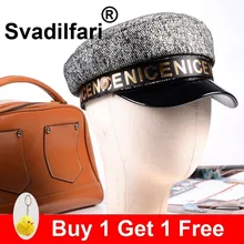 Svadilfari Женская Мужская натуральная лакированная кожа овчины печать берет морской шляпа Newsboy Военная плоская кепка армейская/темно-синяя кепка s/шляпы