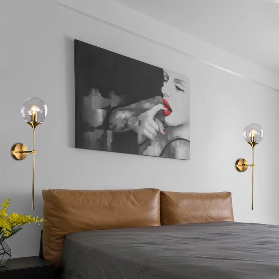 BEIAIDI скандинавский винтажный промышленный светодиодный настенный ламповый стеклянный шар для помещений, спальни, прикроватный настенный светильник, гостиной, коридора, прохода, бра
