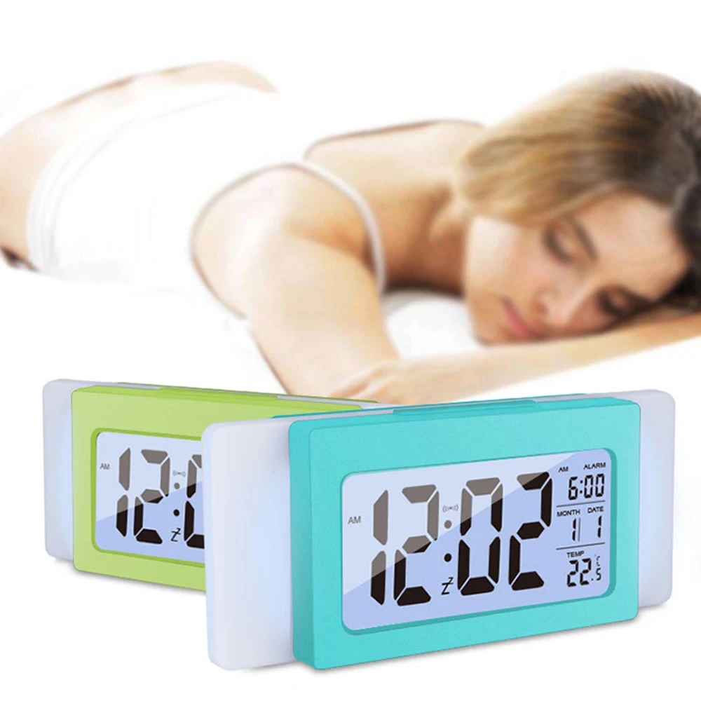 

LCD Display Digital Alarm Clock Time Snooze Function Electronic BackLight Sensor Office Table Student Kids Clock Home Decor