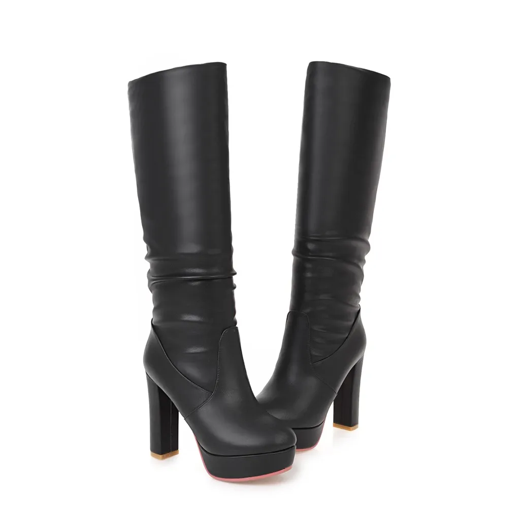 Qzyerai De Vache Femmes Et Talons Bottes Fait Chaussures rouge Chaleur Hiver Mode Noir Sexy Peau blanc Haute tshCrdQx