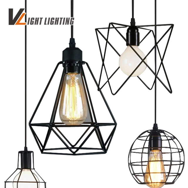 Vintage Indoor Lighting Retro Iron Painted Pendant Light 16 Variety Vintage Indoor Lighting Retro Iron Painted Pendant Light 16 Variety Cage Lampshade American Country Style