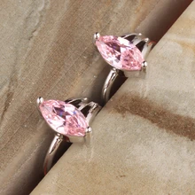Восхищения "маркиз", "Розовый кубический цирконий для Для женщин изделия стерлингового серебра 925 Huggie Серьги-кольца S5562