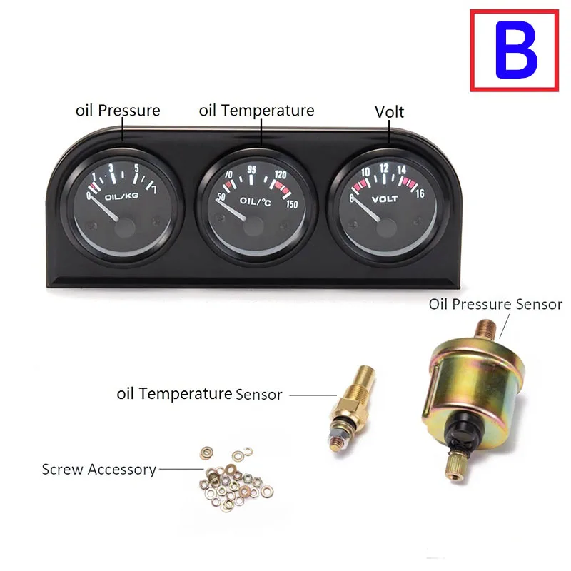 52 мм тройной комплект датчик температуры воды/Температура масла/Датчик давления масла/вольтметр для автомобиля 12 В сенсор 3в1 Автогонки измерительные приборы - Цвет: Type B OOV