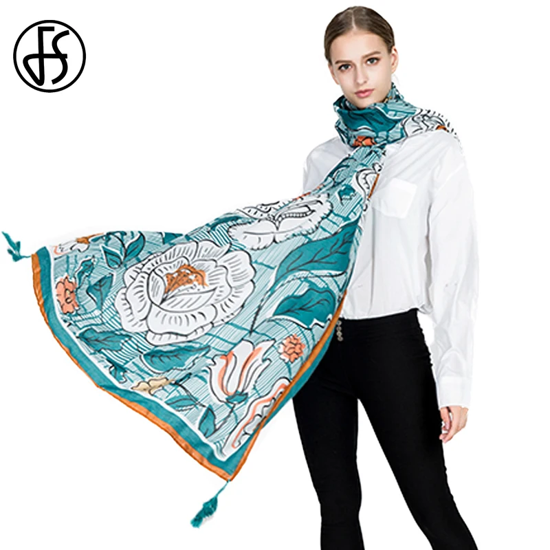 Buy FS Cotton Linen Scarf Women Flowers Print Fashion