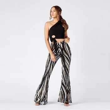 

Fashion Women Sequined Multicolor Pants 2019 New Arrivals Chic Wide Leg Pants