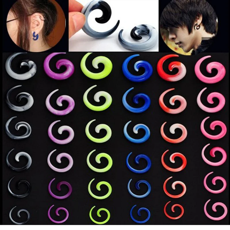 

12PCs Acrylic Spiral Ear Plug Fake Cheater Stretcher Flesh Tunnel Stud Guages Fashion Body Jewelry Wholesale