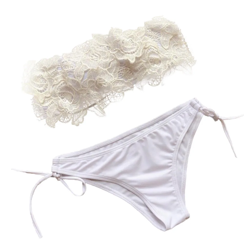 White tube top lace flower split swimsuit 2 piece set women swimming suit Solid color strap flowers beach swimwear Y-NEW HTB1JPcgtWmWBuNjy1Xaq6xCbXXaL - White tube top lace flower split swimsuit 2 piece set women swimming suit Solid color strap flowers beach swimwear Y-NEW