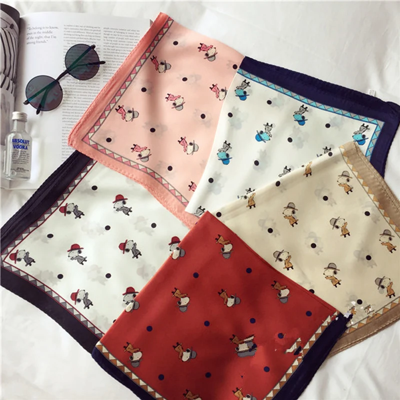 

Luxury Brand Silk Scarf Women Small Kerchief Cute Print Head Scarfs Female 52cm*52cm Fashion Headband Square Scarves For Ladies