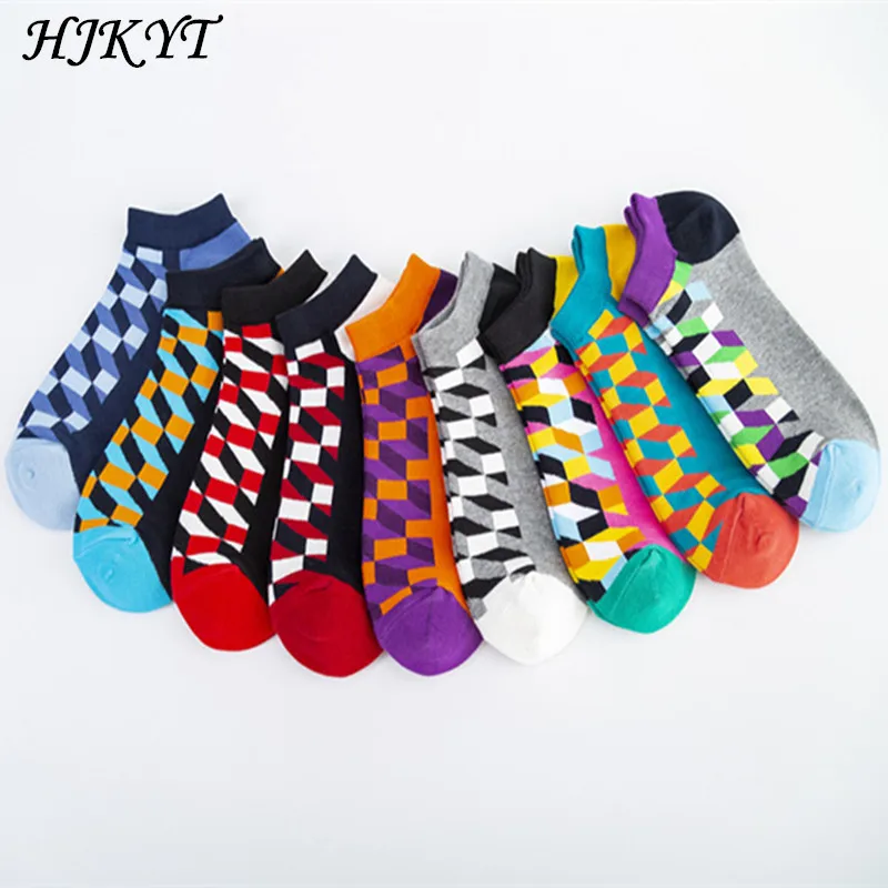 

HJKYT Summer invisible ankle art skateboard funny socks men Quadrilateral Series bright colored crew sloth street style calze