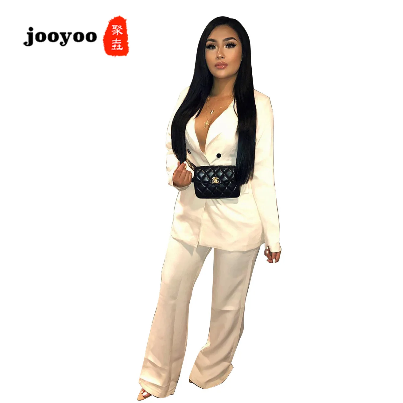 

Work Pant Suits 2 Piece Sets Double Breasted Striped Blazer Jacket Zipper Trousers Suit For Women Set Feminino Spring Two Piece