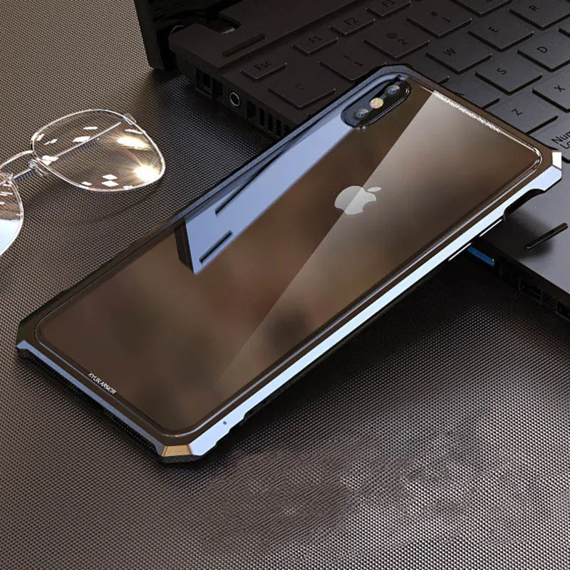 Goedkoop Luxe Metaal Glas Case Voor iphone XS MAX Case XR Aluminium Metalen Frame 9 H Clear Gehard Glas Back Cover voor iphone XS MAX Capa