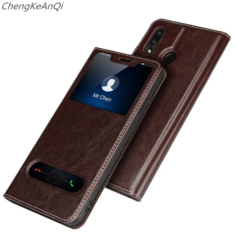 

Genuine Leather Case For Huawei Nova 3 Cover 6.3" Luxury Flip View Window Case For Huawei Nova 3 Cases Magnetic Coque Funda Capa