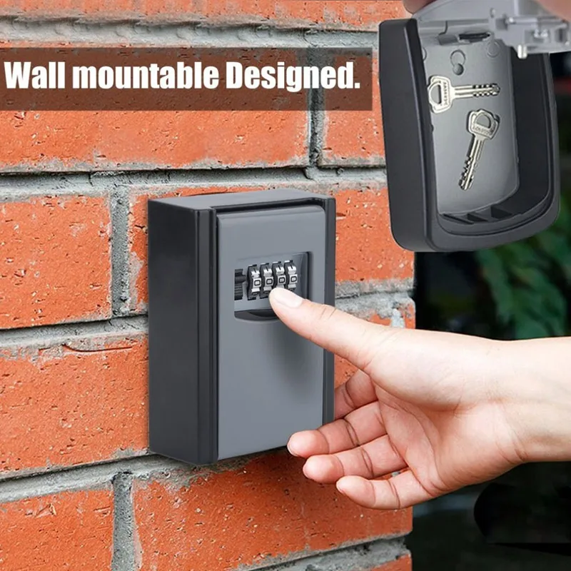 

Aluminium Alloy Key Storage Box Creative 4 Digit Code Wall Mounted Door Store Valuable Things Home Security Anti-Theft