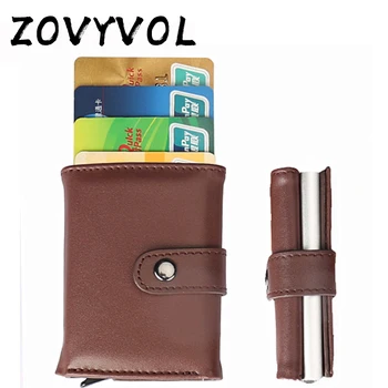 

ZOVYVOL RFID Blocking Genuine Leather Credit Card Holder Aluminum Metal Business ID Cardholder Slim Card Case Mini Wallet