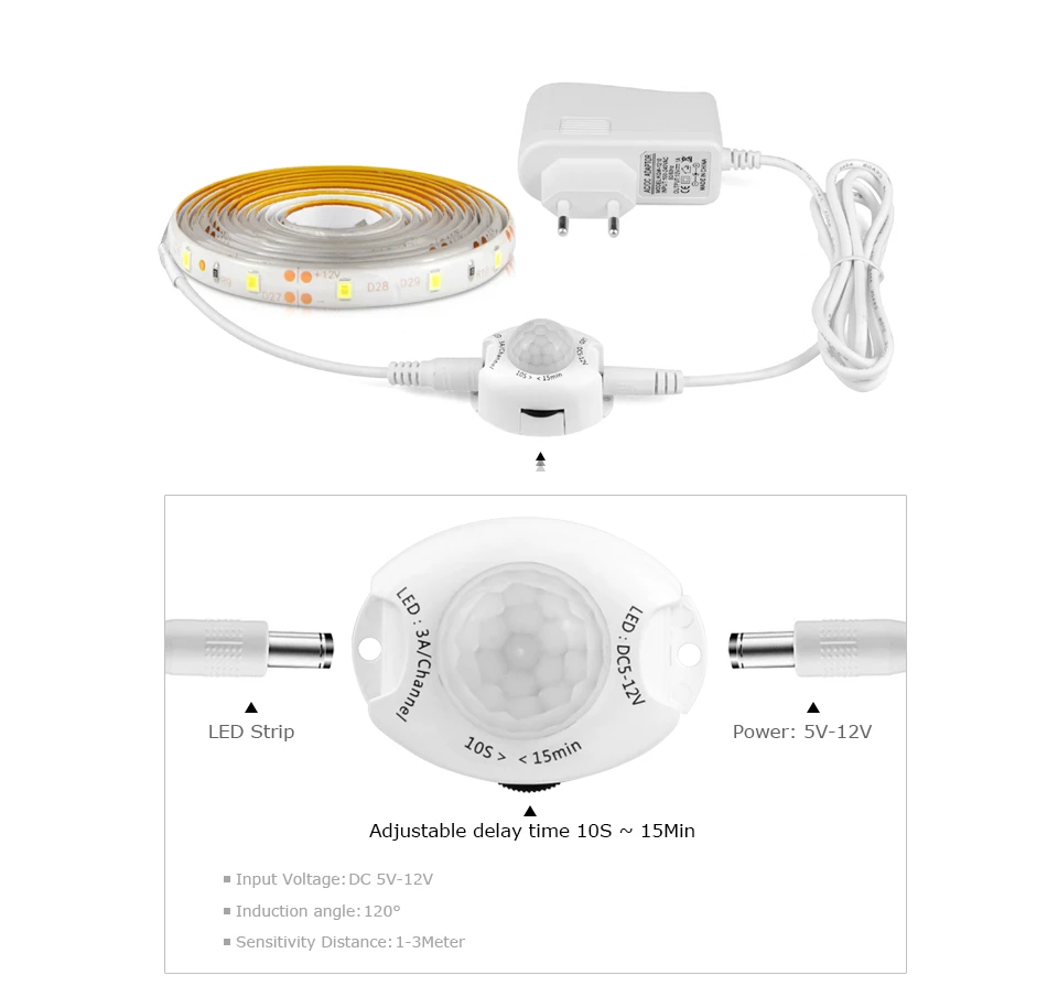 Wireless PIR Motion Sensor LED Strip light SMD2835 12V 1M 2M 3M 4M 5M Night lamp DIY kitchen Cabinet Stair Wardrobe Bed light