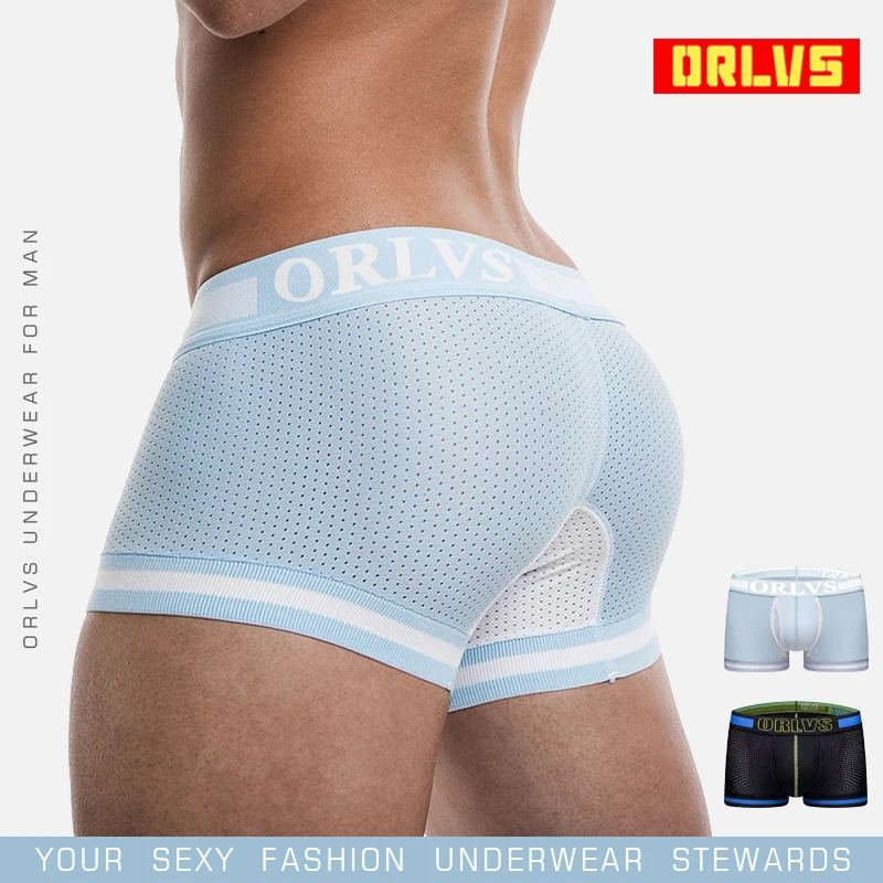 ORLVS брендовые сетчатые сексуальные боксеры для мужчин, мужское нижнее белье, одноцветные шорты, нейлон, быстросохнущие Cueca Tanga, Мужское ночное нижнее белье, дышащее