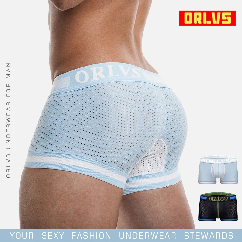 

ORLVS Brand Mesh Sexy Men Boxers Male Underwear Solid Shorts Nylon Quick Dry Cueca Tanga Men Underpants Sleepwear Breathable