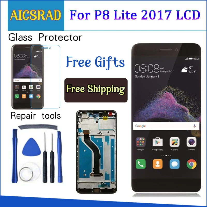 Для Huawei P8 Lite 2017 ЖК дисплей кодирующий преобразователь сенсорного экрана в сборе