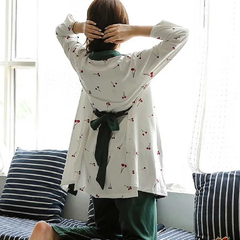 3Pcs/Set Maternity Sleepwear Spring Autumn Breastfeeding Pajama Fashion Cotton Sling Three-Piece Cardigan Pregnancy clothes A267