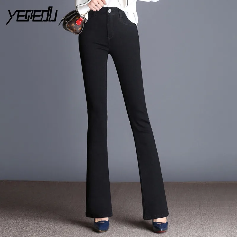 

#3102 Black Flare Jeans Women High Waist Stretch Denim Jeans Womens Plus Size Feminino Bell Bottom Jeans Fashionable Office Work