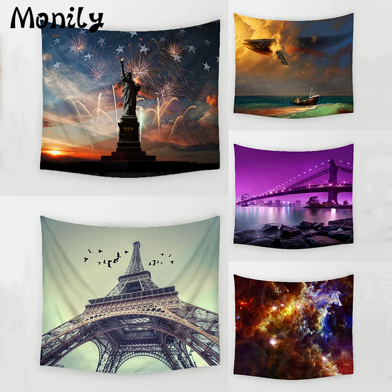 

Monily Eiffel Tower Polyester Fantasy Senic Bridge Printed Hanging Wall Tapestry Home Decor Yoga Mat Living Room Decoration