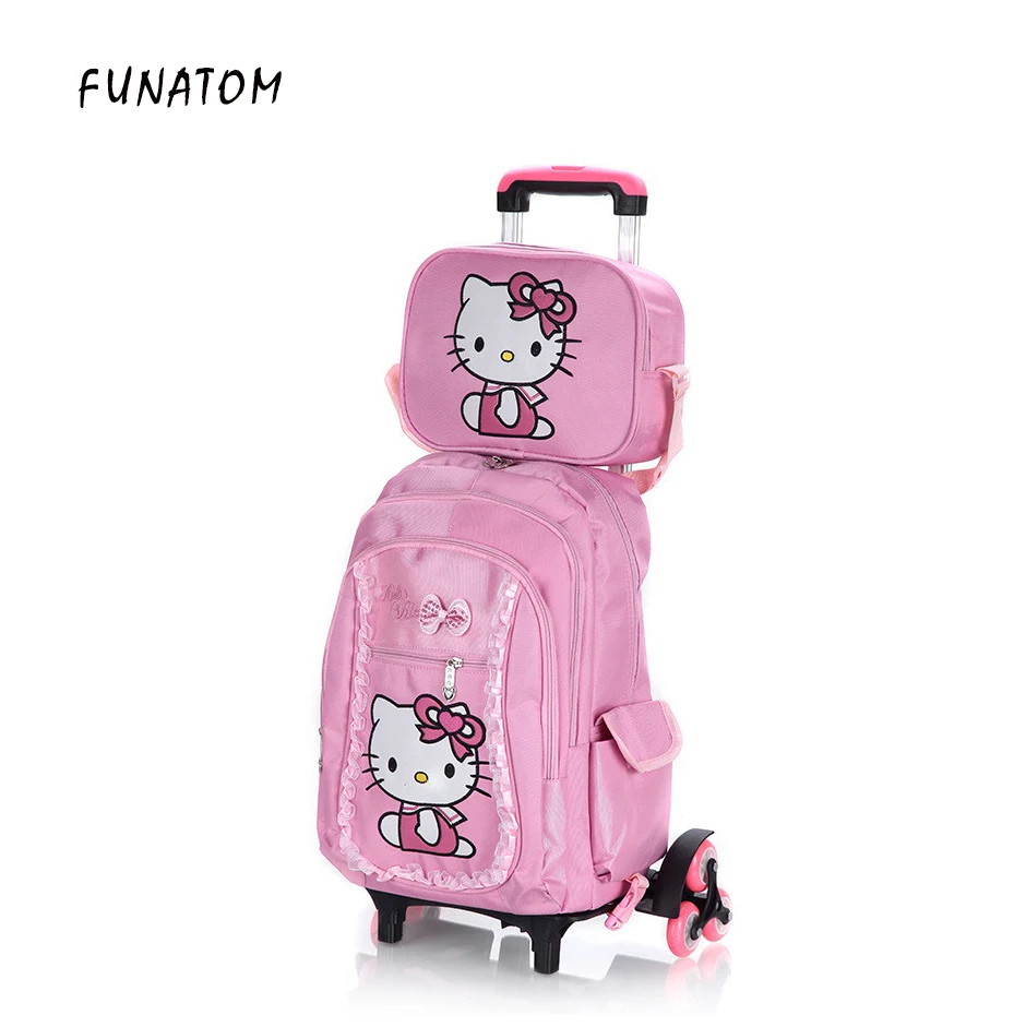 

Hello Kitty Children School Bags set Mochilas Kids Backpacks With Six Wheels Trolley Luggage For Girls backpack wholesale