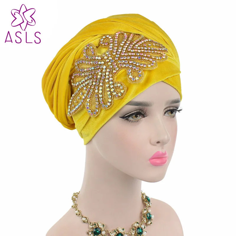 

New Fashion gorgeous Embellished Extra Long Velvet Turban Hijab Head Scarf Head Wraps Turban for women