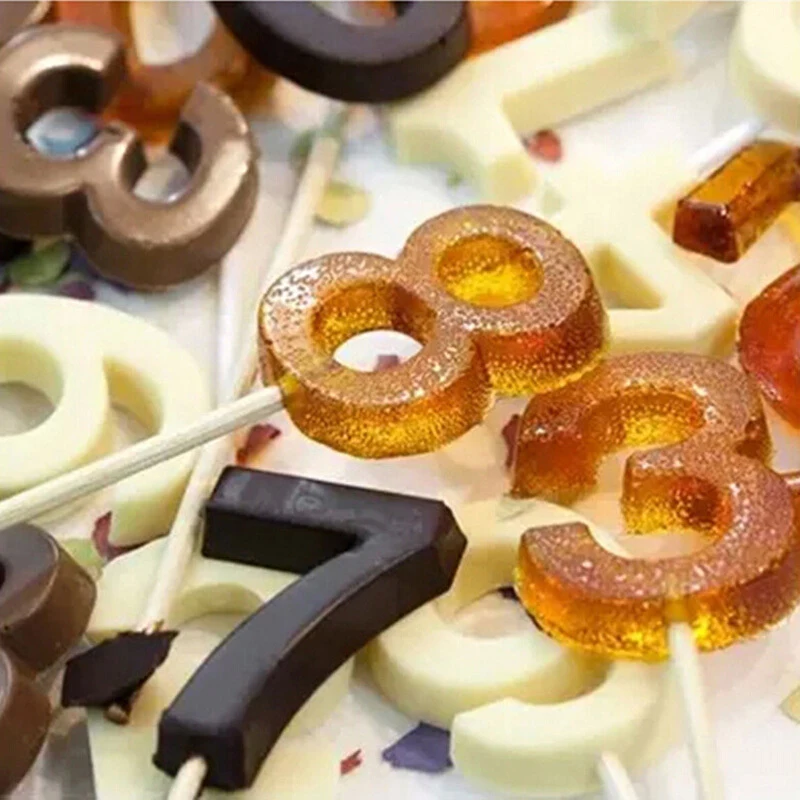 Домашние кухонные инструменты для выпечки леденец шоколадная форма с палочками 0-9 в форме цифр силиконовая форма 3D DIY Ручная работа поп присоска палочки