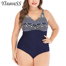 Сдельный купальник размера плюс 5XL женский боди купальник винтажный принт пляжная одежда сексуальный Бразильский купальный костюм