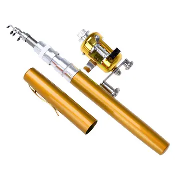 

New Metal Portable Pocket Telescopic Mini Fishing Pole Pen Shape Folded Fishing Rod With Reel Wheel Hot Sale Dropshipping