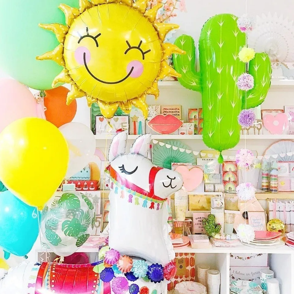 

1Set Cactus Theme Disposable Tableware Llama Balloons Napkin Green Plant Garland For Birthday Decoration Tropical Party Supplies