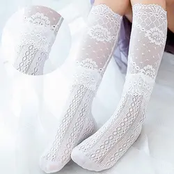 1 пара кружевных носков до колена для девочек, красивые длинные носки в стиле принцессы для малышей, летние носки для девочек, платья для