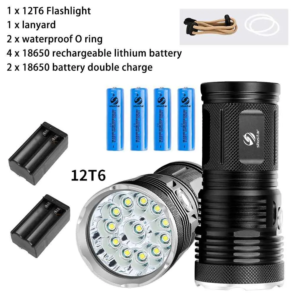 Powerful LED Flashlight with 18 x T6 LED Lamp bead waterproof searchlight Wide range Use 4 x 18650 battery of lighting - Испускаемый цвет: 12T6 Suit